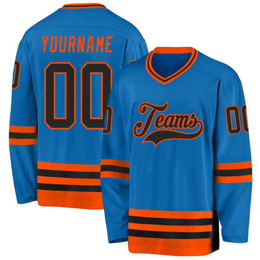 Custom Blue Black-Orange Hockey Jersey - Main View