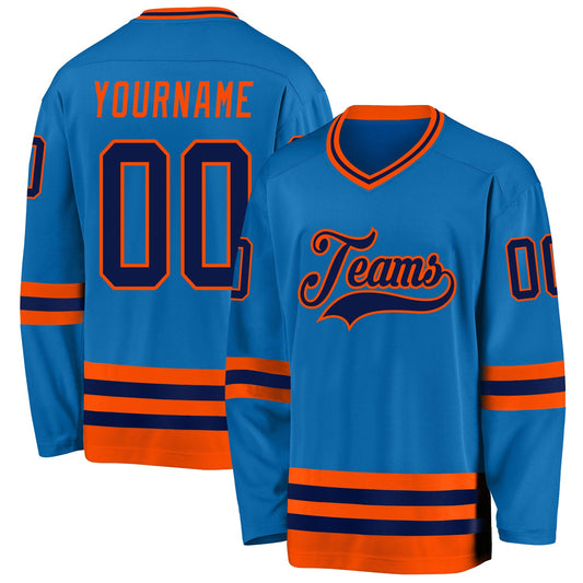 Custom Blue Navy-Orange Hockey Jersey - Main View
