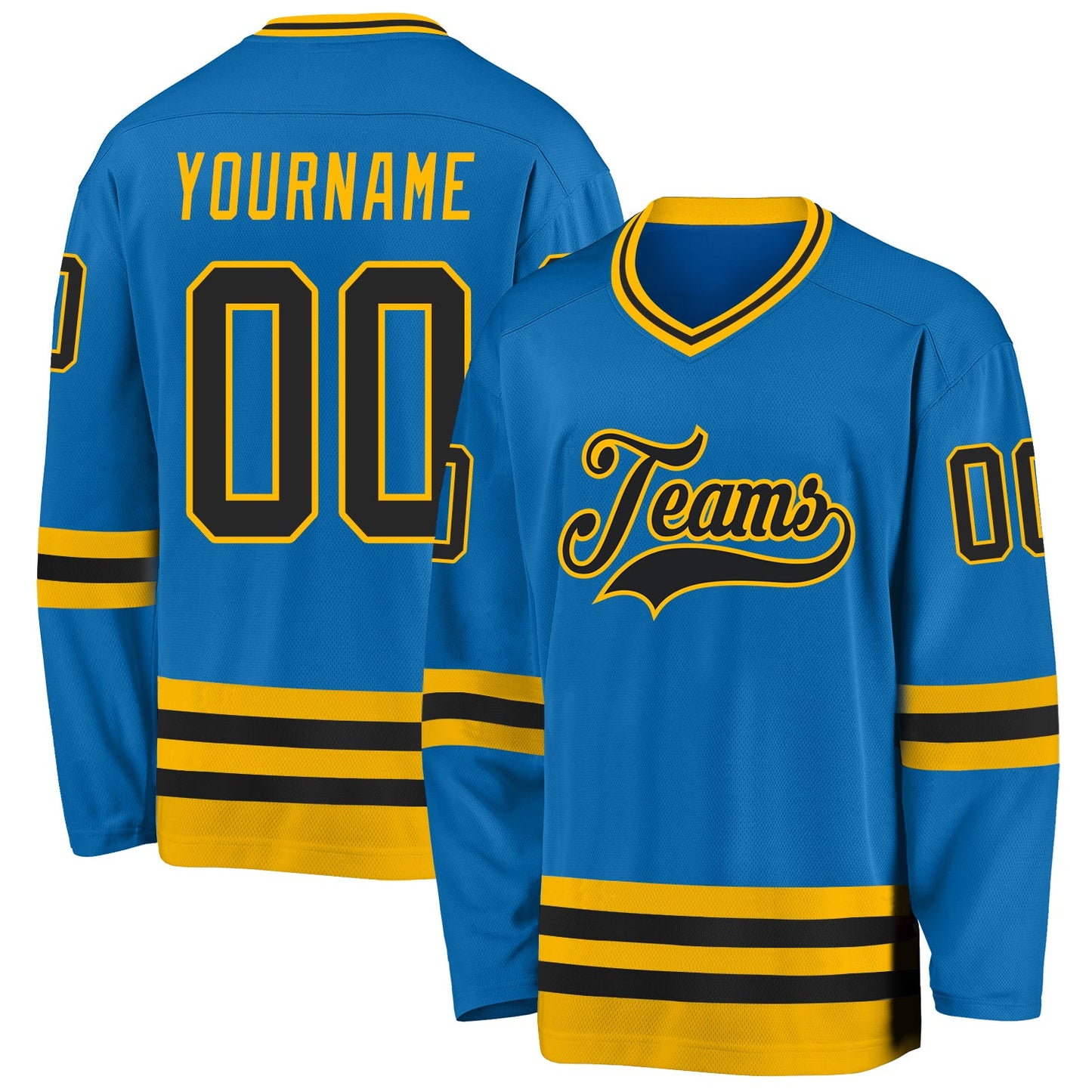Custom Blue Black-Gold Hockey Jersey - Main View