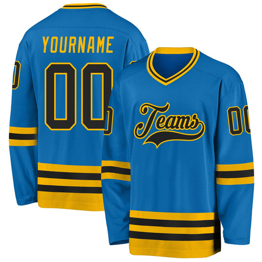 Custom Blue Black-Gold Hockey Jersey - Main View