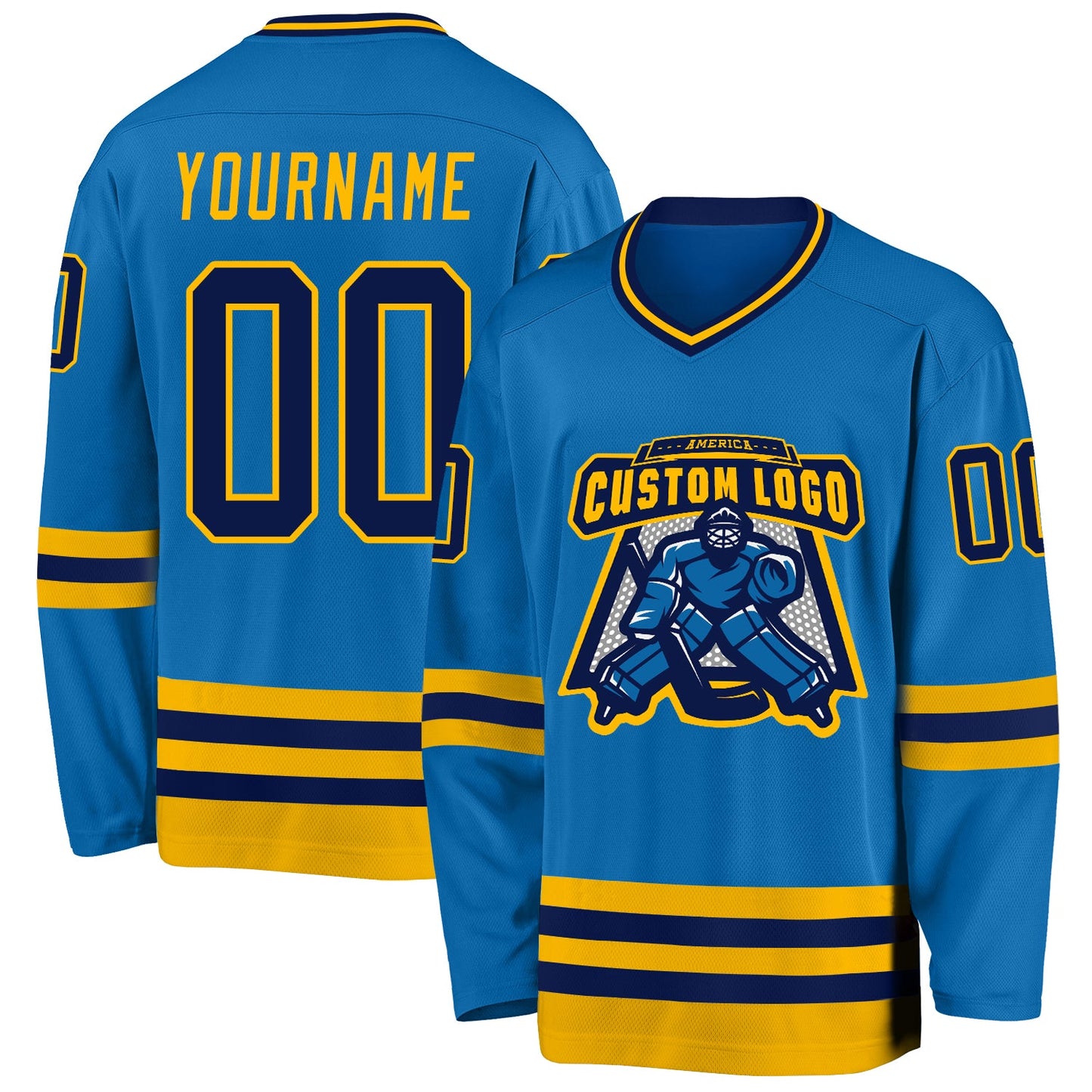 Custom Blue Navy-Gold Hockey Jersey view 2