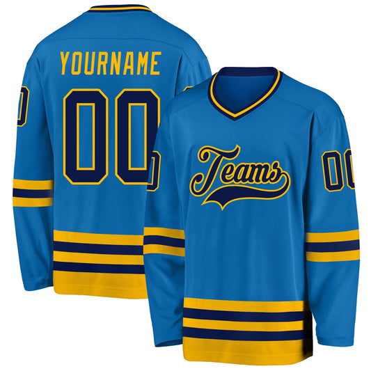 Custom Blue Navy-Gold Hockey Jersey - Main View