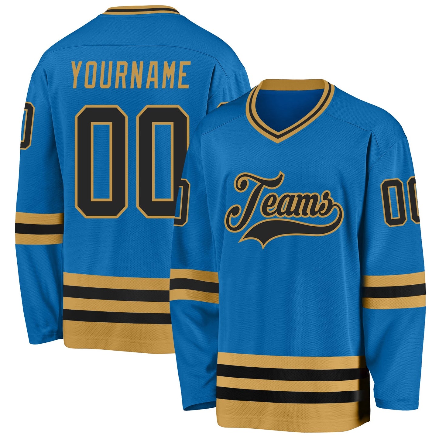 Custom Blue Black-Old Gold Hockey Jersey - Main View