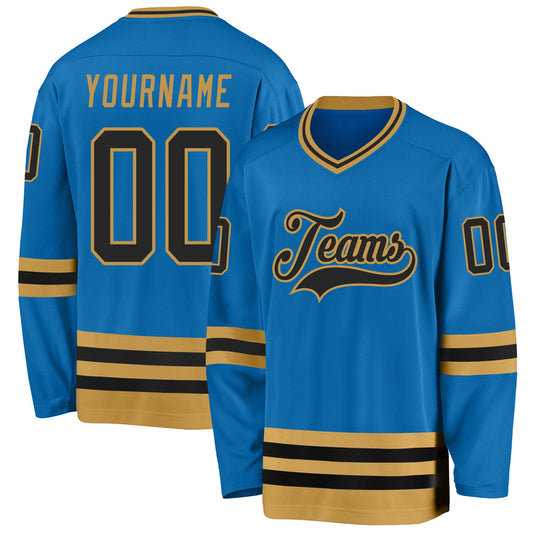 Custom Blue Black-Old Gold Hockey Jersey - Main View