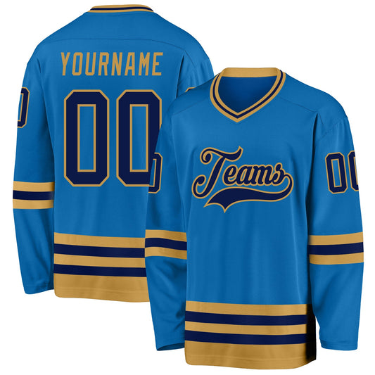 Custom Blue Navy-Old Gold Hockey Jersey - Main View