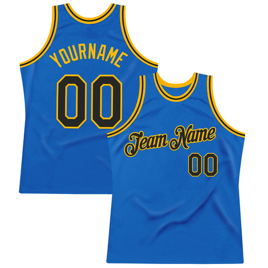 Custom Blue Black-Gold Authentic Throwback Basketball Jersey - Main View
