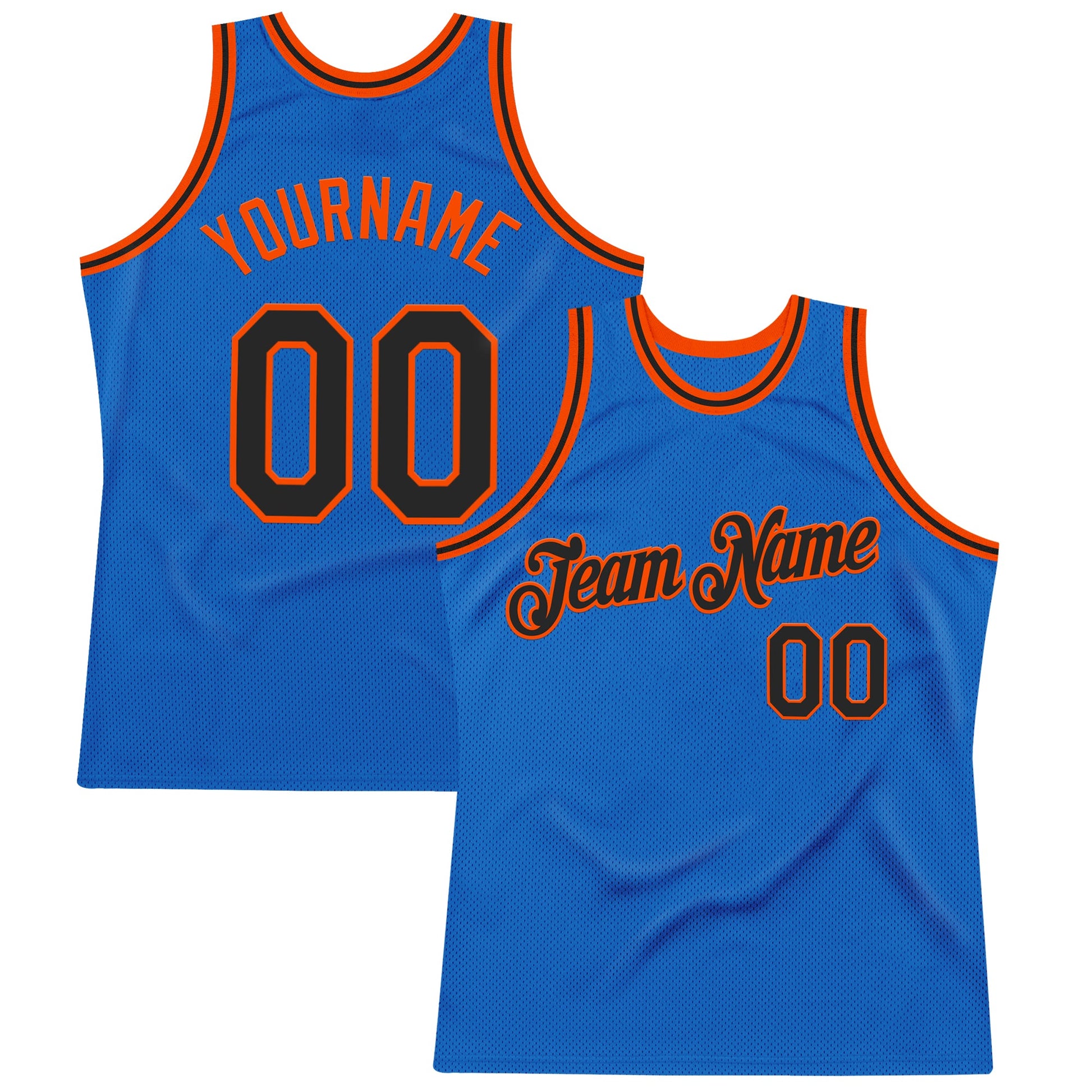 Custom Blue Black-Orange Authentic Throwback Basketball Jersey - Main View