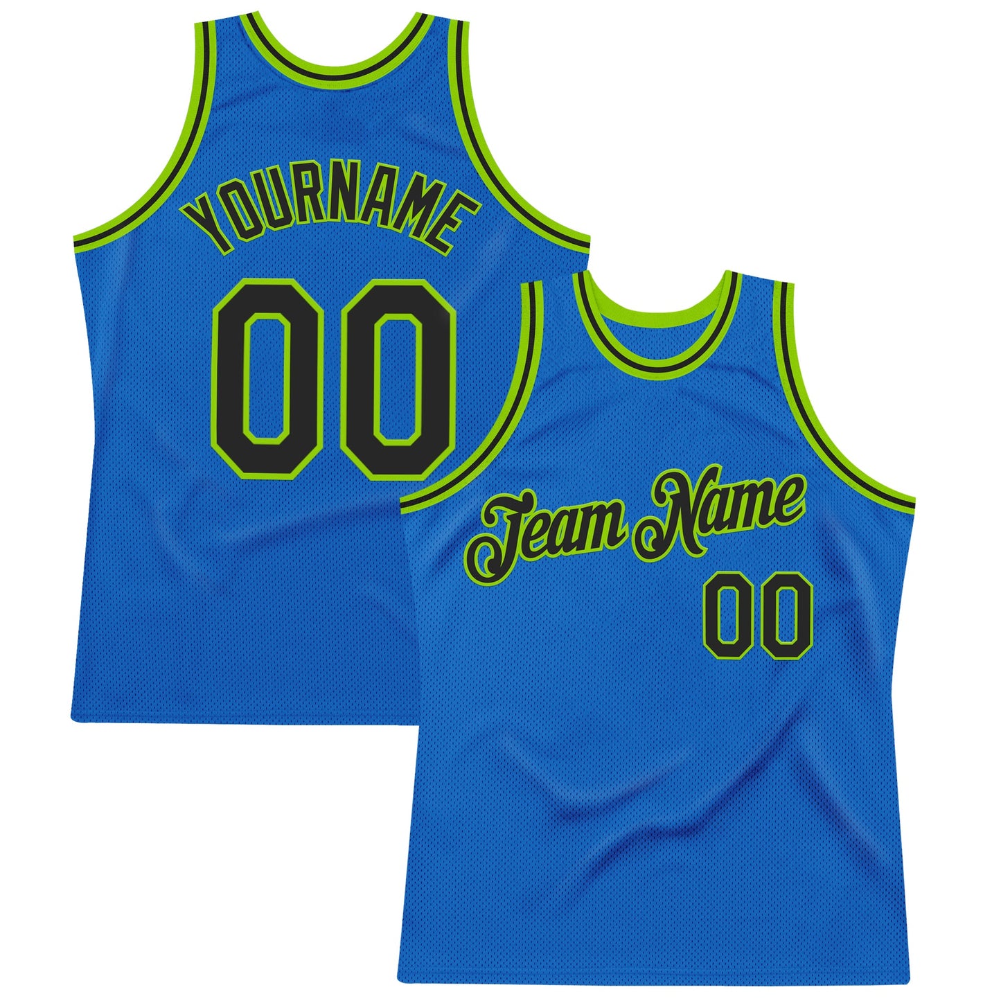 Custom Blue Black-Neon Green Authentic Throwback Basketball Jersey - Main View
