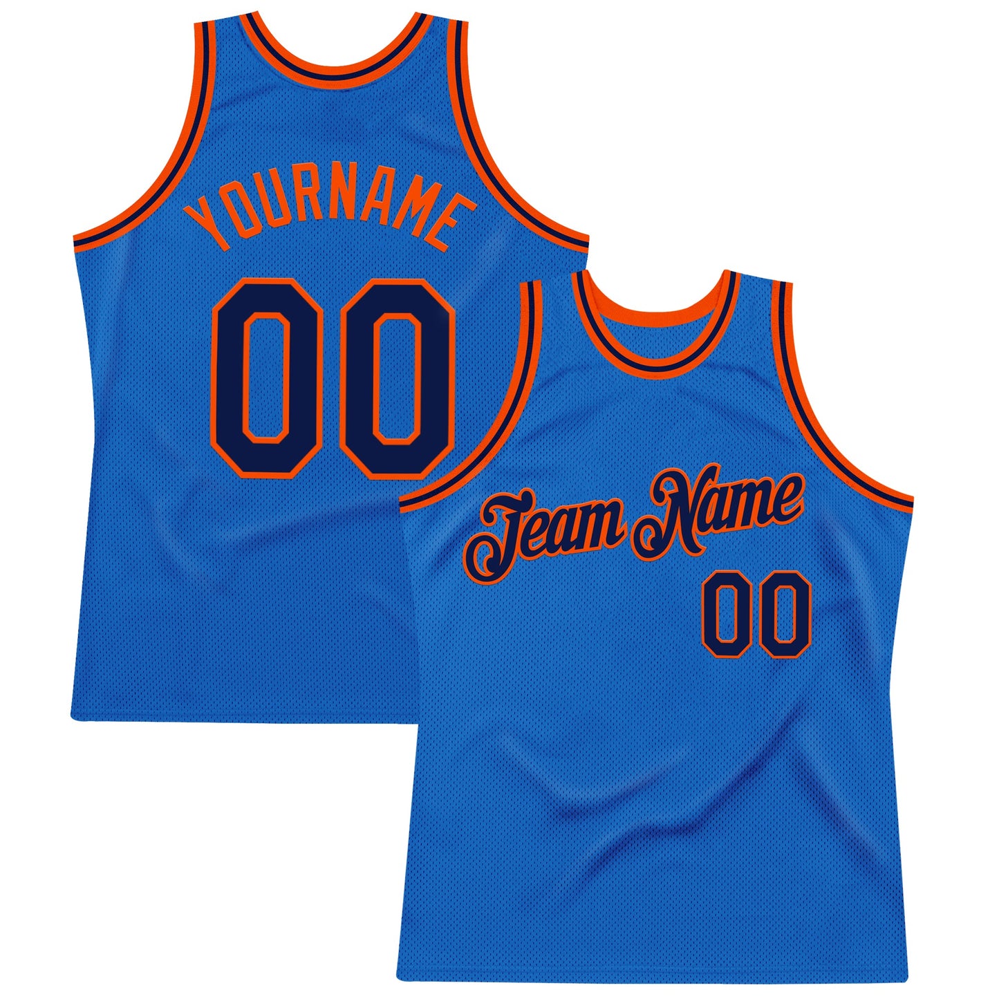 Custom Blue Navy-Orange Authentic Throwback Basketball Jersey - Main View