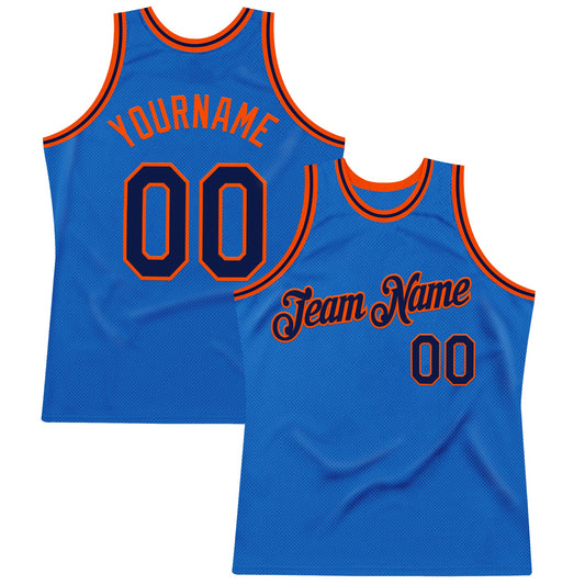 Custom Blue Navy-Orange Authentic Throwback Basketball Jersey - Main View