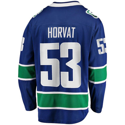 V.Canucks #53 Bo Horvat Fanatics Branded Home Captain Patch Breakaway Player Jersey Blue Purple Stitched American Hockey Jerseys - Main View