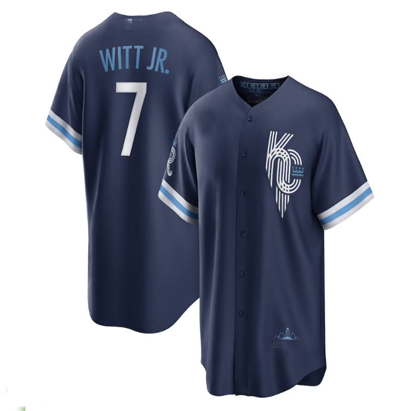 Kansas City Royals #7 Bobby Witt Jr. 2022 City Connect Replica Player Jersey - Navy Baseball Jerseys - Main View