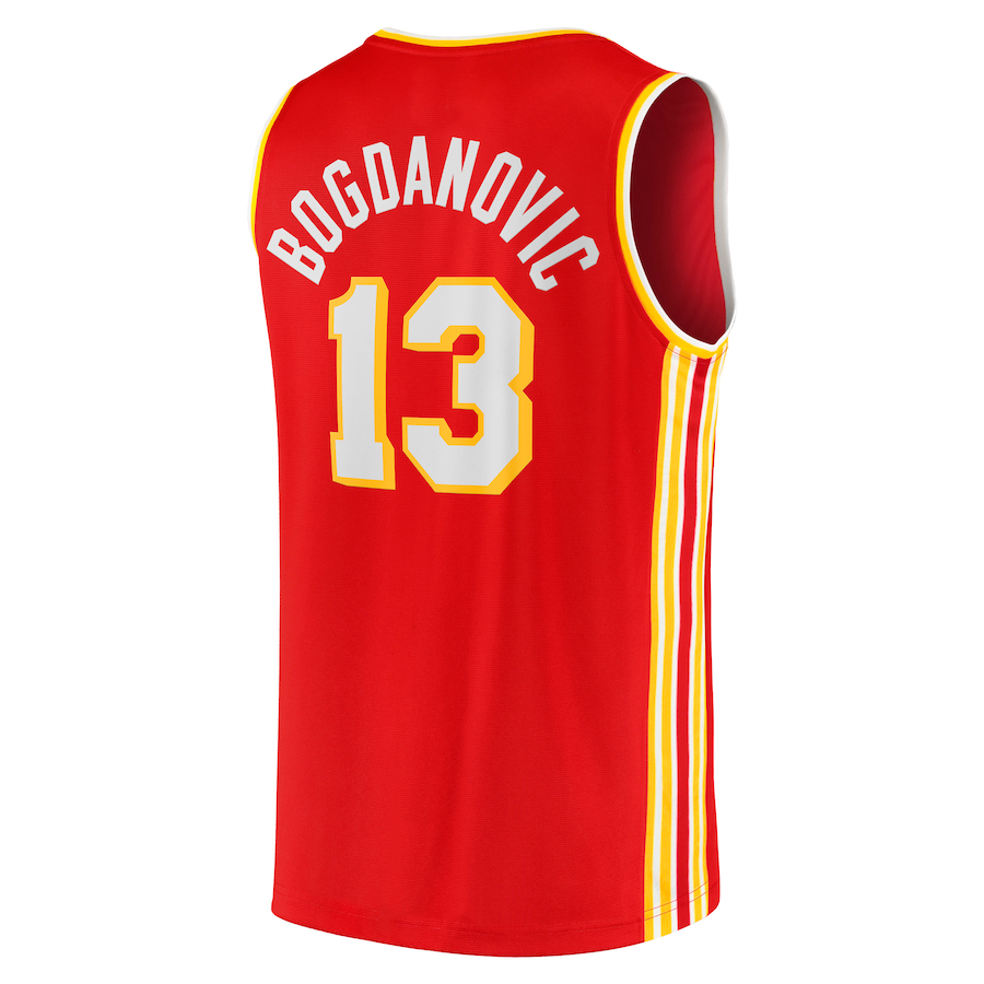 A.Hawks #13 Bogdan Bogdanovic Fanatics Branded 2021-22 Fast Break Replica Jersey Icon Edition Red Stitched American Basketball Jersey - Main View