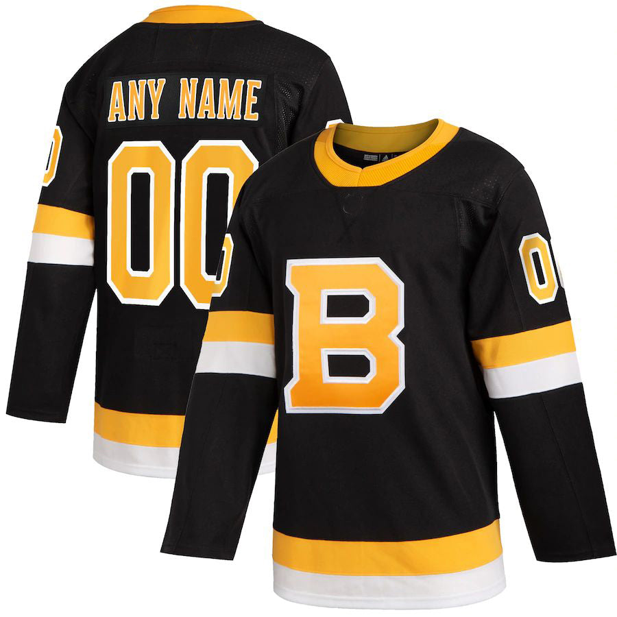 Custom B.Bruins Alternate Authentic Jersey Black Stitched American Hockey Jerseys - Main View