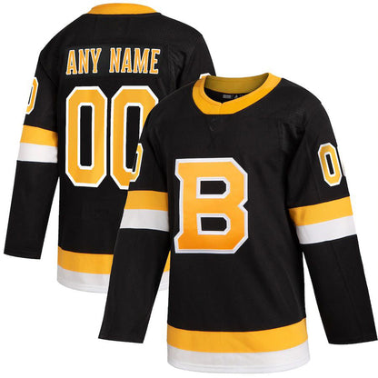 Custom B.Bruins Alternate Authentic Jersey Black Stitched American Hockey Jerseys - Main View