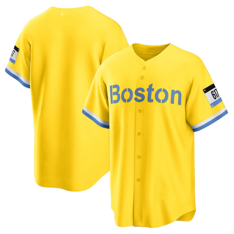 Boston Red Sox City Connect Replica Jersey - Gold-Light Blue Stitched Baseball Jersey - Main View