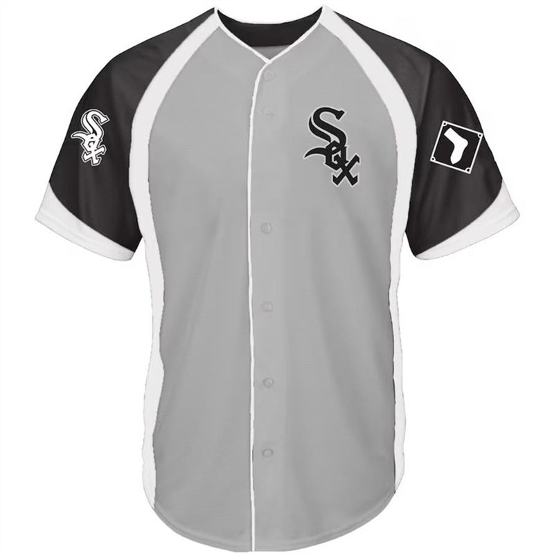 Boston Red Sox Gray Navy Big & Tall Colorblock Full-Snap Jersey Baseball Jerseys - Main View