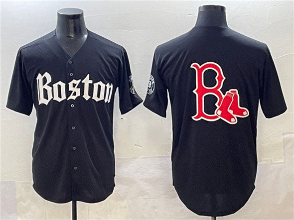 Boston Red Sox Team Big Logo Black Gothic Vapor Limited Stitched Baseball Jersey - Main View