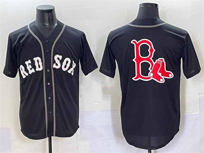 Boston Red Sox Team Big Logo Black Lights Out Limited Stitched Baseball Jersey - Main View