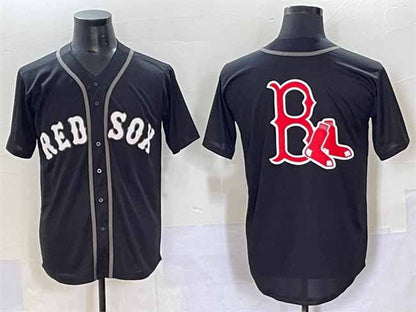 Boston Red Sox Team Big Logo Black Lights Out Limited Stitched Baseball Jersey - Main View