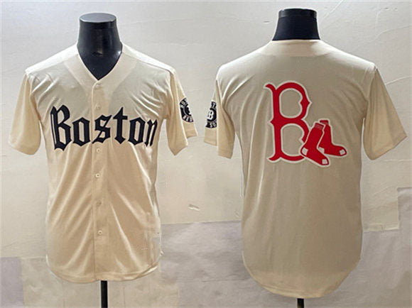 Boston Red Sox Team Big Logo Cream Gothic Vapor Limited Stitched Baseball Jersey - Main View
