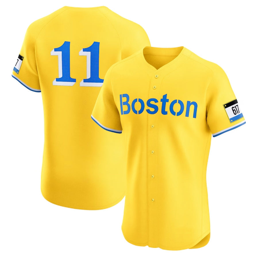 Boston Red Sox #11 Rafael Devers City Connect Elite Jersey - Gold Stitched Baseball Jersey - Main View