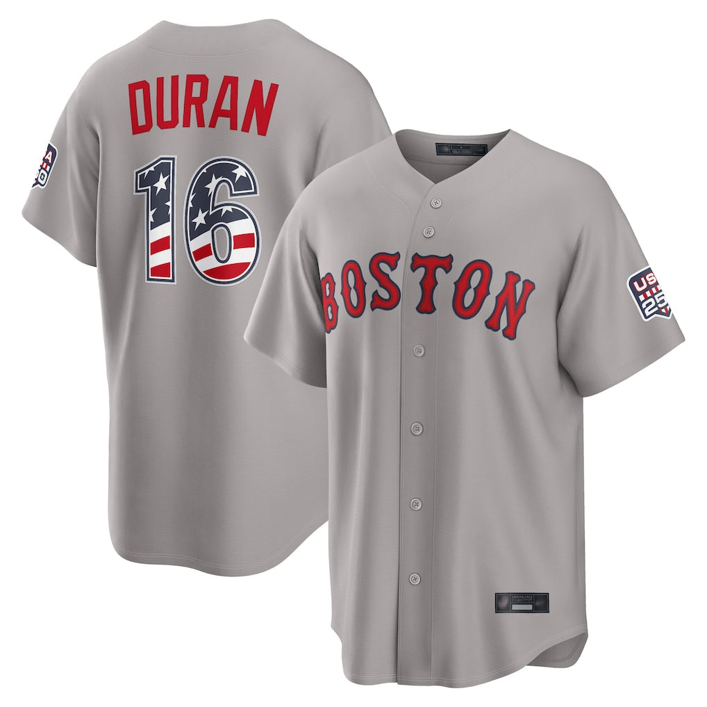 Boston Red Sox #16 Jarren Duran Player Gray Road USA 250 Fourth of July Home Game Stitched Baseball Jersey - Main View