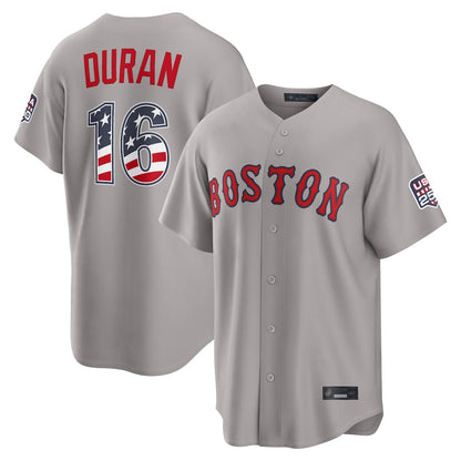 Boston Red Sox #16 Jarren Duran Player Gray Road USA 250 Fourth of July Home Game Stitched Baseball Jersey - Main View