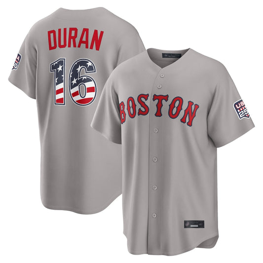 Boston Red Sox #16 Jarren Duran Player Gray Road USA 250 Fourth of July Home Game Stitched Baseball Jersey - Main View