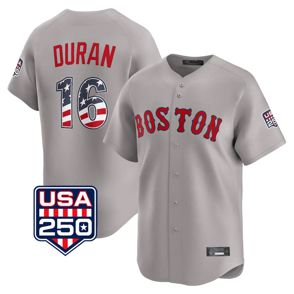 Boston Red Sox #16 Jarren Duran Player Gray Road USA 250 Fourth of July Limited Home Game Stitched Baseball Jersey - Main View