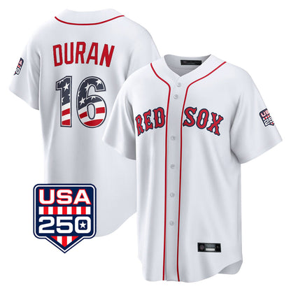 Boston Red Sox #16 Jarren Duran Player White USA 250 Fourth of July Home Game Stitched Baseball Jersey - Main View