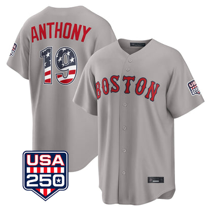 Boston Red Sox #19 Roman Anthony Player Gray Road USA 250 Fourth of July Home Game Stitched Baseball Jersey - Main View