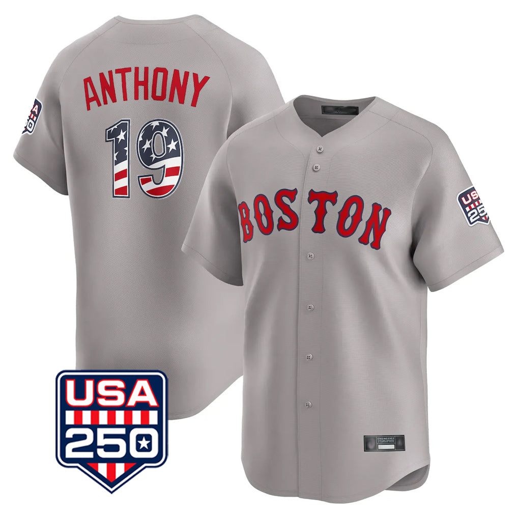 Boston Red Sox #19 Roman Anthony Player Gray Road USA 250 Fourth of July Limited Home Game Stitched Baseball Jersey - Main View