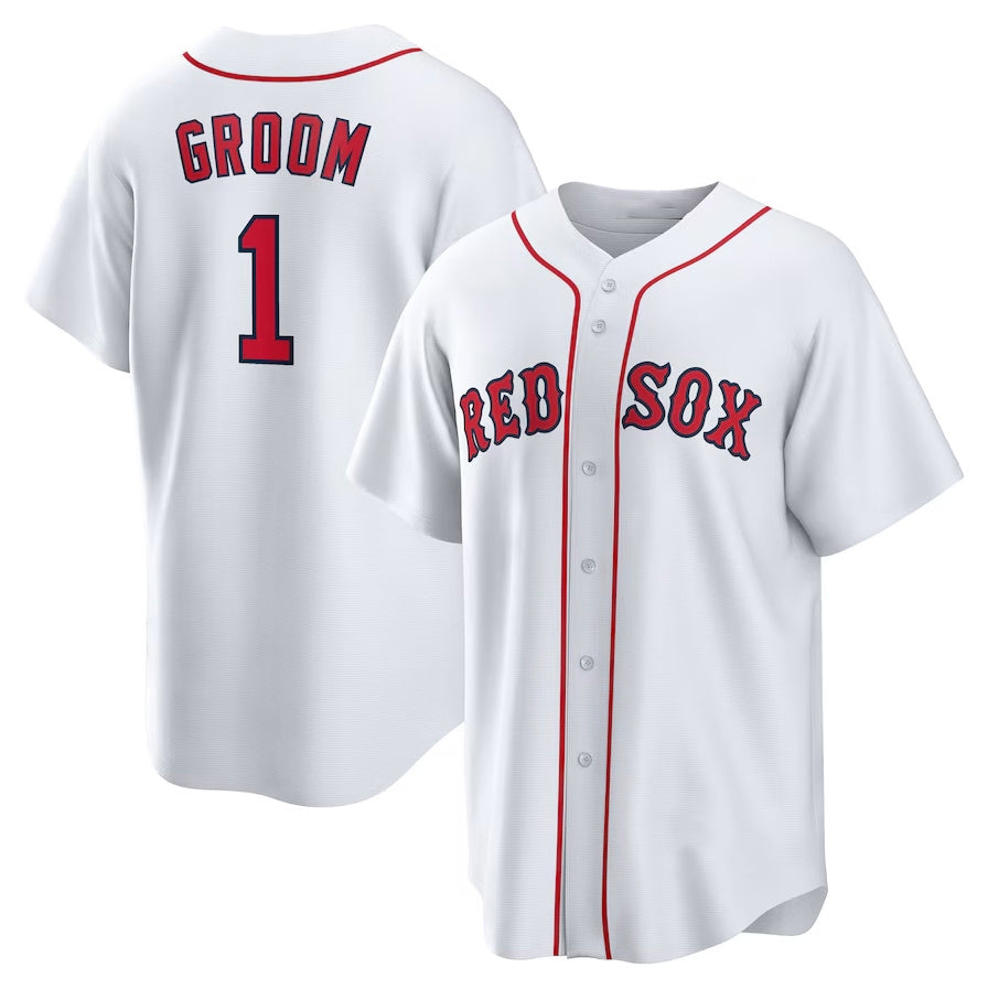Boston Red Sox #1 Groom Home Replica Jersey - White Stitched Baseball Jersey - Main View