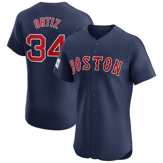 Boston Red Sox #34 David Ortiz Alternate Elite Sponsor Patch Player Jersey - Navy Stitched Baseball Jersey - Main View