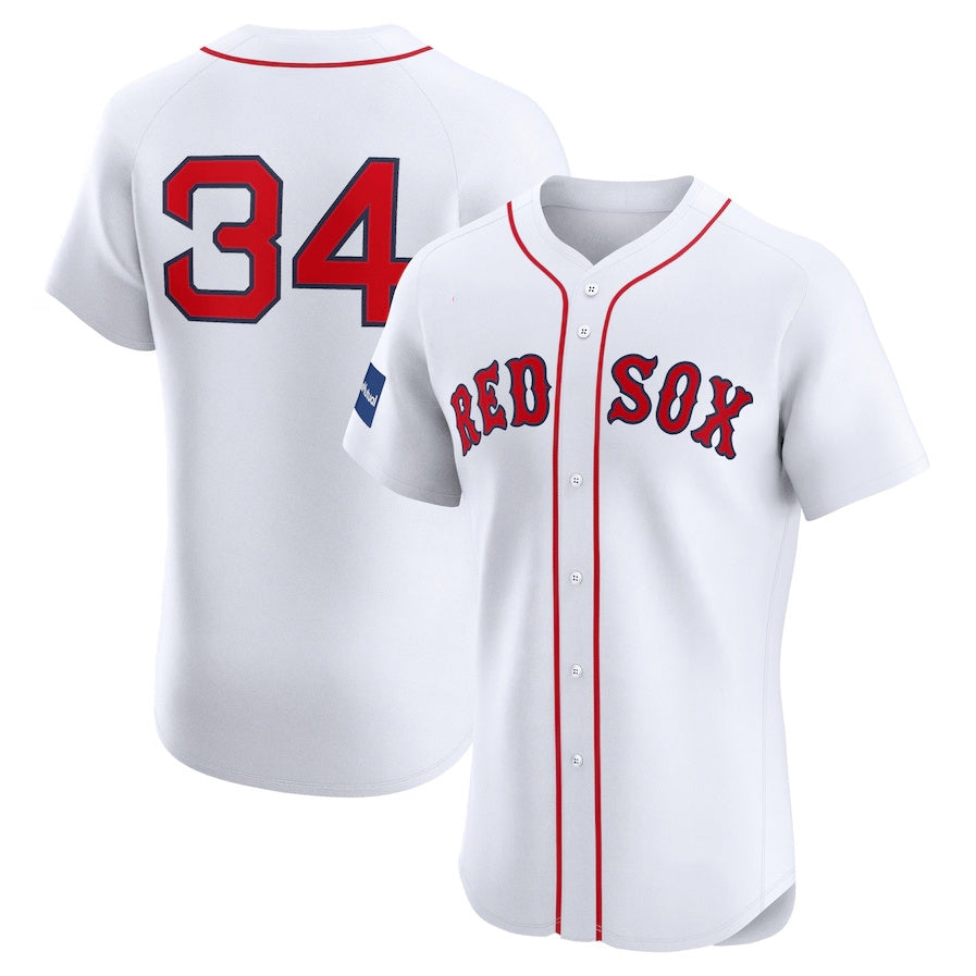 Boston Red Sox #34 David Ortiz Home Elite Sponsor Patch Player Jersey - White Stitched Baseball Jersey - Main View
