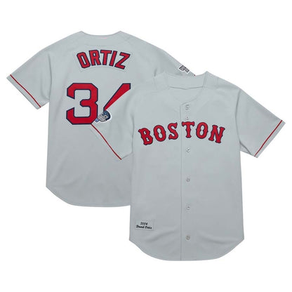 Boston Red Sox #34 David Ortiz Mitchell & Ness 2004 Cooperstown Collection Authentic Throwback Jersey - Gray Stitched Baseball Jersey - Main View