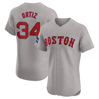Boston Red Sox #34 David Ortiz Road Elite Sponsor Patch Player Jersey - Gray Stitched Baseball Jersey - Main View