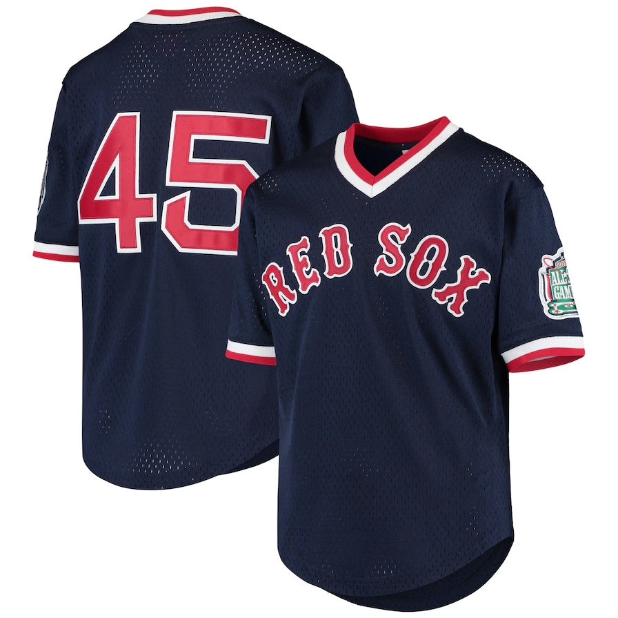 Boston Red Sox #45 Pedro Martinez Mitchell & Ness Cooperstown Collection Mesh Batting Practice Jersey - Navy Stitched Baseball Jersey - Main View