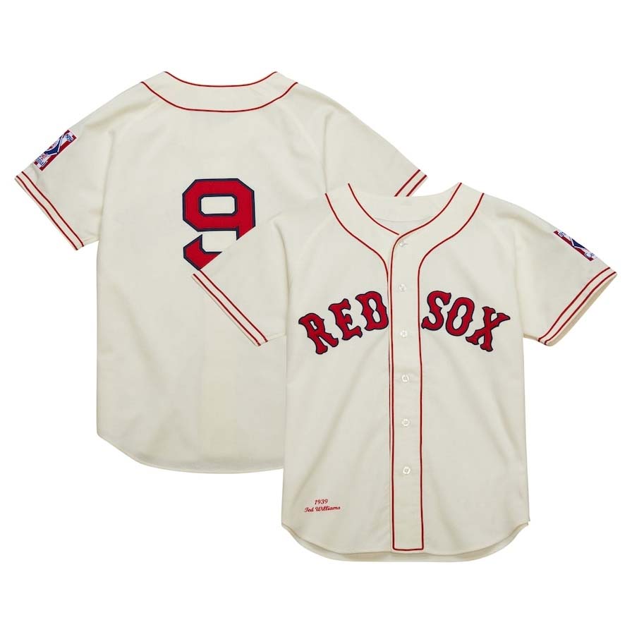 Boston Red Sox #9 Ted Williams Mitchell & Ness Cooperstown Collection 1939 Authentic Jersey - Cream Stitched Baseball Jersey - Main View