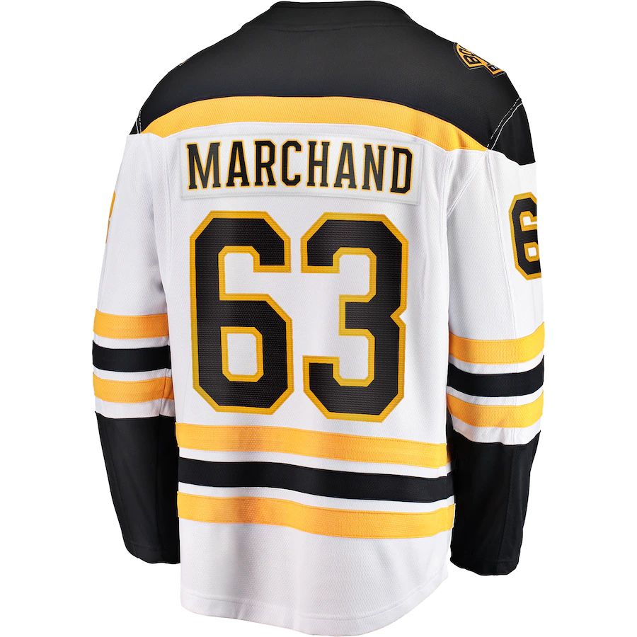 B.Bruins #63 Brad Marchand Fanatics Branded Away Premier Breakaway Player Jersey Stitched American Hockey Jerseys - Main View