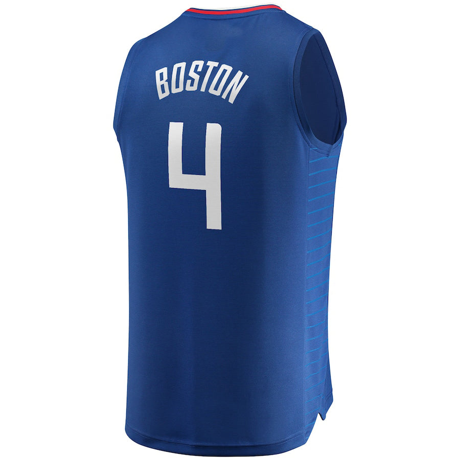 LA.Clippers #4 Brandon Boston Jr. Fanatics Branded 2021-22 Fast Break Replica Jersey Icon Edition Royal Stitched American Basketball Jersey - Main View