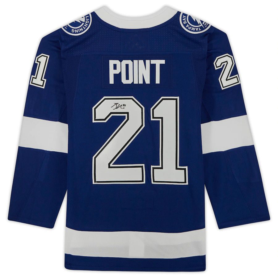 TB.Lightning #21 Brayden Point Fanatics Authentic Autographed Stanley Cup Champions with 2021 Stanley Cup Final Patch Blue Stitched American Hockey Jerseys - Main View