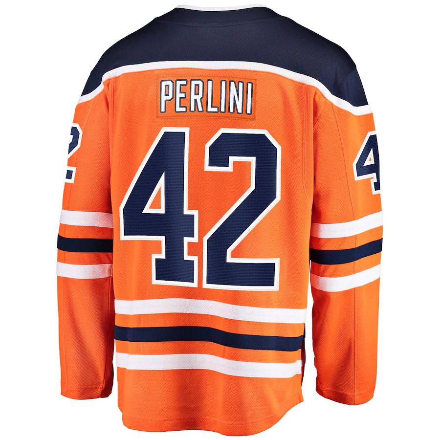 E.Oilers #42 Brendan Perlini Fanatics Branded Home Breakaway Player Jersey  Orange Stitched American Hockey Jerseys - Main View