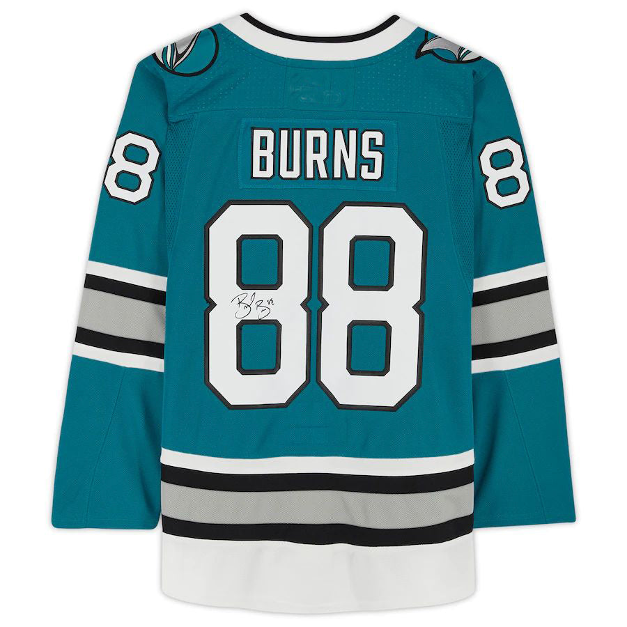 SJ.Sharks #88 Brent Burns Fanatics Authentic Autographed 30th Anniversary Season Authentic Jersey Teal Stitched American Hockey Jerseys - Main View