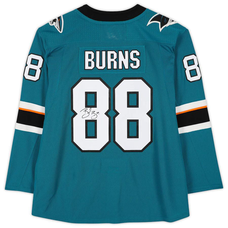 SJ.Sharks #88 Brent Burns Fanatics Authentic Autographed  Teal Stitched American Hockey Jerseys - Main View