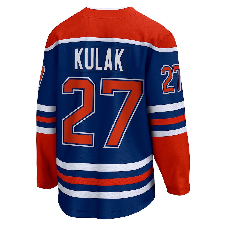 E.Oilers #27 Brett Kulak Fanatics Branded Home Breakaway Player Jersey Royal Stitched American Hockey Jerseys - Main View