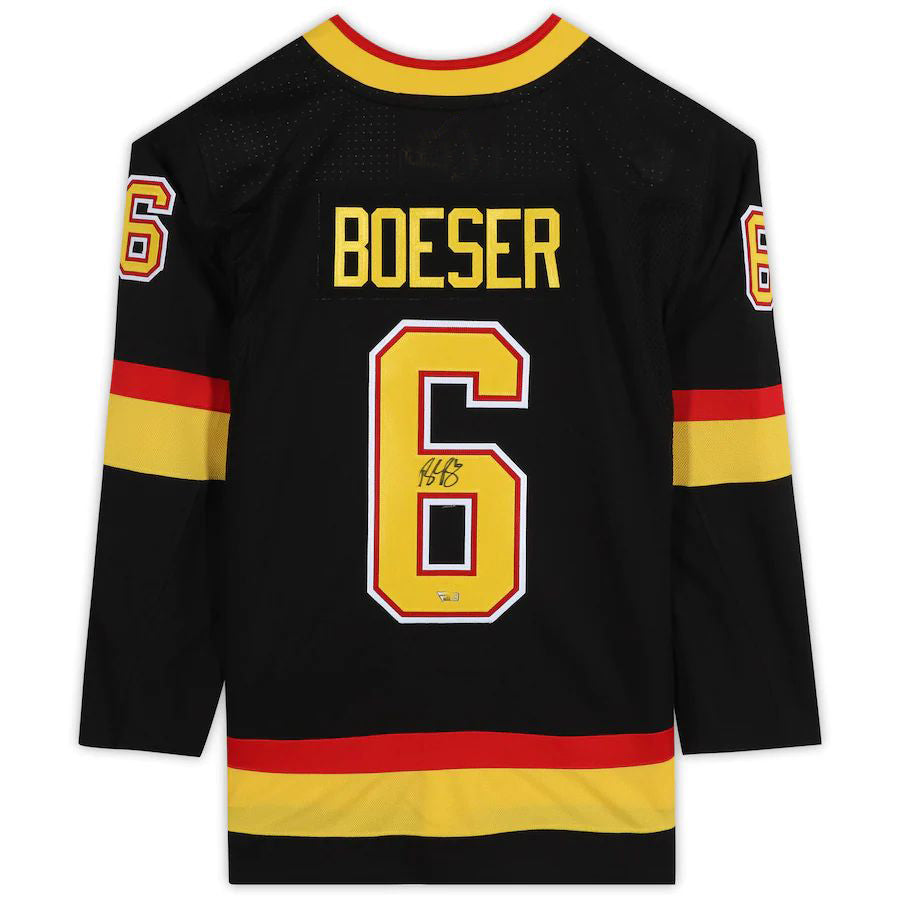 V.Canucks #6 Brock Boeser Fanatics Authentic Autographed Black Alternate Jersey Black Stitched American Hockey Jerseys - Main View