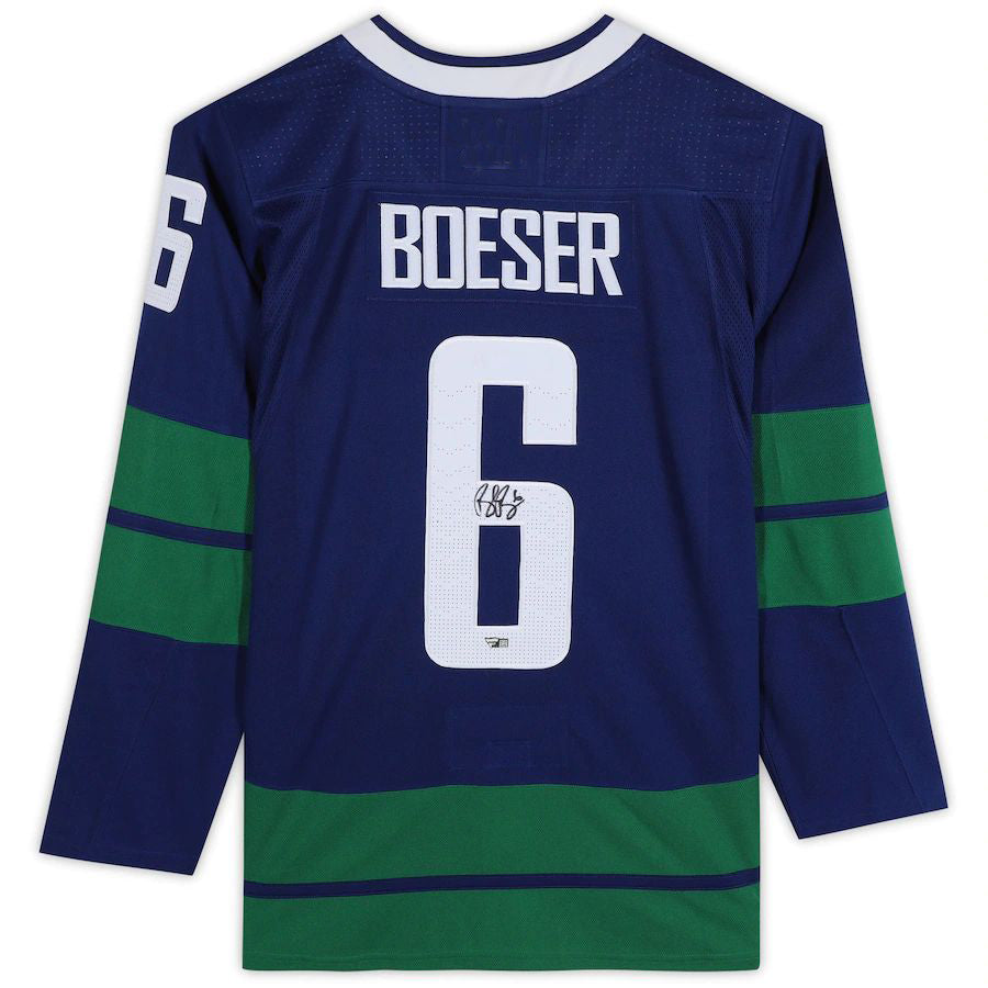 V.Canucks #6 Brock Boeser Fanatics Authentic Autographed  Alternate  Jersey Blue Stitched American Hockey Jerseys - Main View