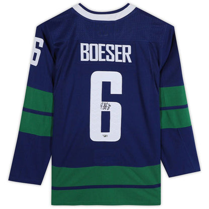 V.Canucks #6 Brock Boeser Fanatics Authentic Autographed  Alternate  Jersey Blue Stitched American Hockey Jerseys - Main View